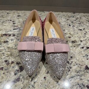 Jimmy Choo Gala Vog Platinum Flamingo flats